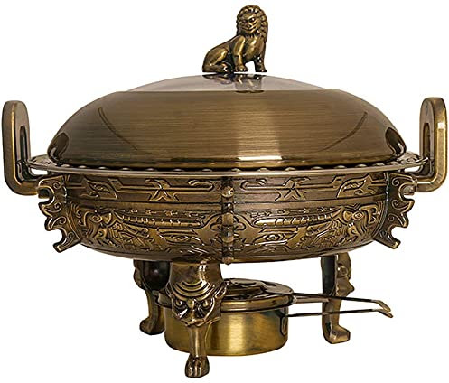 CUTPOIY Stainless Steel Warmers 3L Chafing Dish Buffet Round Set W/Food Pans Stove Stand Visible Pot Lid and Fuel Holder for Keep Food Warm (Color : Green Bronze)