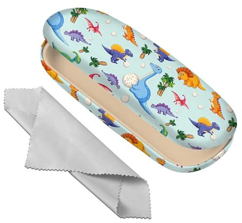 Deokke Glasses Case Hard Shell Eyeglass Protective Case Eyeglasses Holder Box with Cleaning Cloth for Women Men Cute, One Size (H4-Dinosaur)
