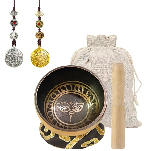 Klangschalen Set Klein,8cm Handgehämmert in Nepal Singing Bowl mit Klöppel,Klangschalen SetMassage,Klangschalen Set mit Chakren(6 Stück)