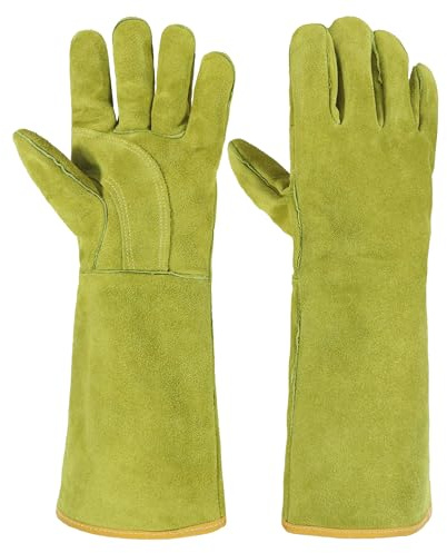 Värme- och brandbeständiga handskar med kevlar-sömmar 40 cm läderbrandhandskar för Arc Tig Mig träspis ugn grill grytlapp skällande djurhantering – fri storlek för män kvinnor