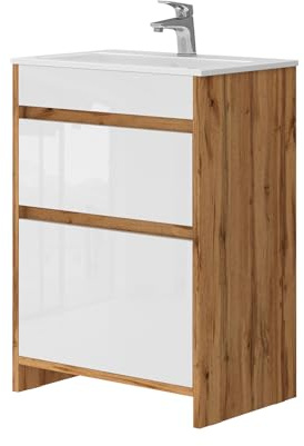 Vicco Waschbeckenunterschrank Detmold, Goldkraft Eiche, 59.6 cm | besteht aus Badunterschrank und Waschbecken
