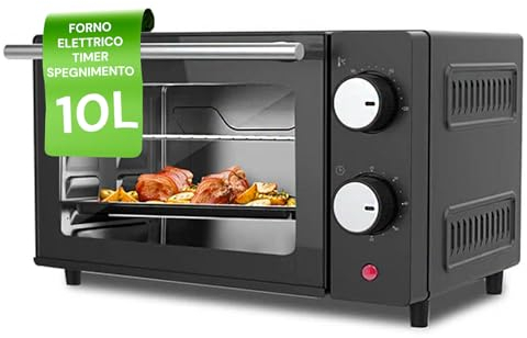 Avilia Forno Elettrico 10L Potenza 650W - Ideale per Cottura al Forno e Grill - Temperatura Regolabile e Timer con Spegnimento Automatico - Luce Interna per Monitorare la Cottura