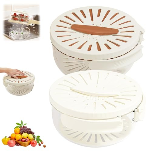 New Draining Basket with Lid, 2 in 1 Multi-function Drain Basket, Drainer for Food, Colander with Handle, Kitchen Sink Drain Basket for Vegetable Washing, Fruit, Freezer Safe (2pcs)