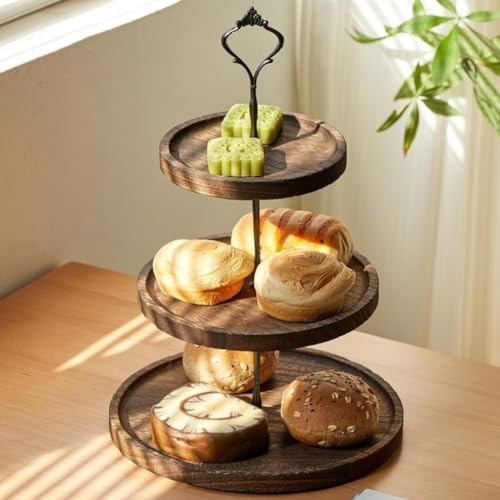 HEBEOT Alzata rotonda in legno massiccio a 3 strati, per torte, dessert, decorazione da tavolo per matrimoni, compleanni, feste (B)