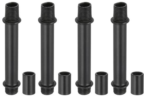 PATIKIL Straight Pipe Lamp Stems Rod Kit, 4Set M10 Carbon Steel 60mm(2.36) Long Double End Thread Rod with Coupling Nuts Sleeve Connector for Table Lamps Chandeliers, Black