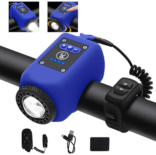 TINGSING Campanello elettronico per bicicletta con luce mini campanello per bicicletta con 6 toni ricaricabile, USB-C E-Bell, volume regolabile, 4 modalità di illuminazione, impermeabile (blu)