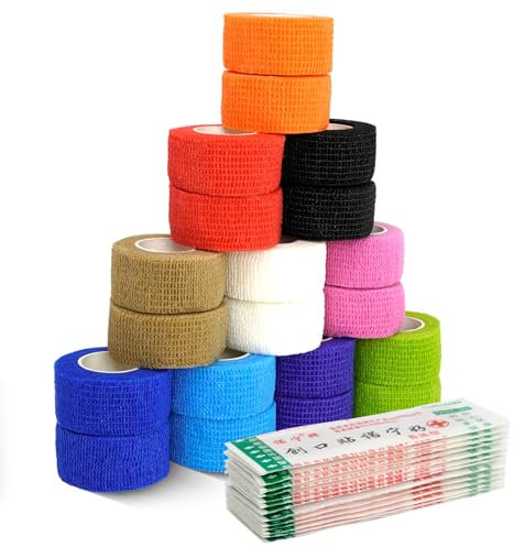 20 Rollen Selbsthaftende Bandage Verband, 2.5cm X 4.5m Kohäsive Elastische Bandage, Mehrfarbig Wundpflaster Haftbandage, Handgelenk Knöchel Bandage, Fixierbinde Haftbandage für Gelenkschutz Haustiere