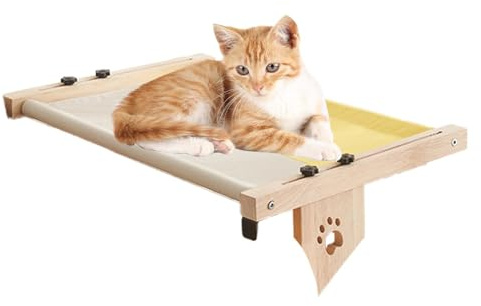 Sirseon Letto per gatto per davanzale della finestra, posatoio per gatto per davanzale della finestra, sedile di Nidificazione del letto di gatto in legno | Nido di davanzale regolabile per gatto