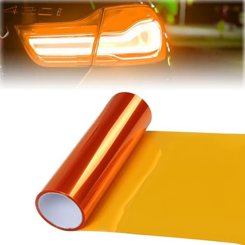 Film Teinté pour Phares de Voiture 120 x 30 cm, Film Orange pour Phares et Feux Arrière, Transparent Autocollant pour Feux Antibrouillard et Feux Arrière