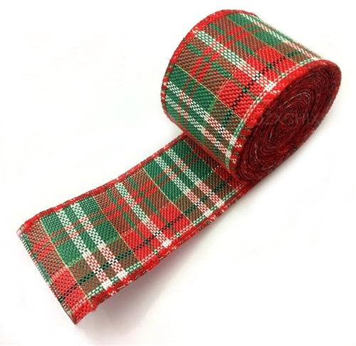 CCHLJH Schleifenband 3 Rollen 6 m/Rolle, Bastelband, Hanfimitat, Draht, Drahtkante, Leinenband, Weihnachtsdekoration, rotes und grünes Schneeflocken-Karoband bänder(4,5cm x 6M)
