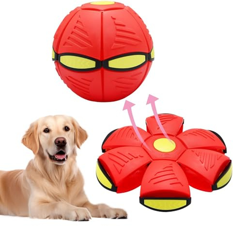 Juguete para mascotas, bola de platillo volador, juguete para perros, deformación, pisotón de pie, ventilación emisora de luz para perros adultos y gatos (rojo, 3 luces)