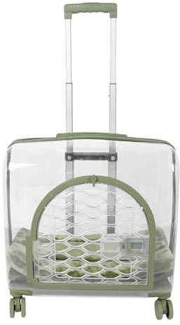 Transparente Katzentrage, Atmungsaktiver Haustier-Trolley mit Teleskopgriff, Rädern und Decke, Mehrere Tragemöglichkeiten, Tragbares, Hartes Katzentragegepäck für Kleine Katzen