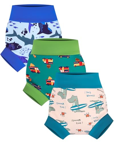 FLYISH DIRECT Wiederverwendbare Schwimmwindel für Baby, Wasserdicht und Auslaufsicher Baby Schwimmwindel, 3 Stück
