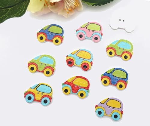 Apfelblüte | Knöpfe 19x25 mm Auto PKW Fahrzeug bunt Holz 5 Stück 2 Loch Holzknöpfe Holz Dekoknöpfe Knopf Kinderknöpfe Kinder Fahrzeuge Buben 25 mm 19 mm lackiert