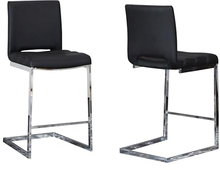 Sunset Trading Delta 24 Upholstered Barstools | Two Counter Height Stools | S-Shaped Chrome Cantilever Base | Black Padded Upholstery | Set of 2 | Dining Room, Home Bar, Pub, Kitchen Island Seating