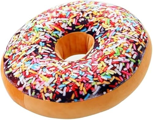 Maomoto 3D-Streusel-Donut-Kissen, weiches rundes Donut-Kissen, Plüsch, gefüllt, Donut-Kuchenkissen, lebensmittelförmiges gefülltes Dekokissen für Heimdekoration, Kindergeschenk, 40 cm (braun)