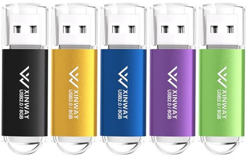 XinwaY Memory Stick 8GB USB Flash Drive Thumb Drives Data Storage USB Stick, (5 Pack 8GB - Black Blue Green Gold Purple)
