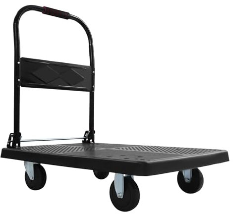 400kg Klappbar Transportwagen,Transportwagen Plattformwagen Klappbar Paketwagen,Edelstahl Handwagen mit Griff Geräuscharm Schwarz mit 4 Räder für Garage Lager Schule Garten
