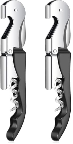 Paquete de 2 sacacorchos de camarero resistente, abridor de vino profesional de doble bisagra con cortador de aluminio, llave de vino de acero inoxidable para meseros, camareros y bares domésticos