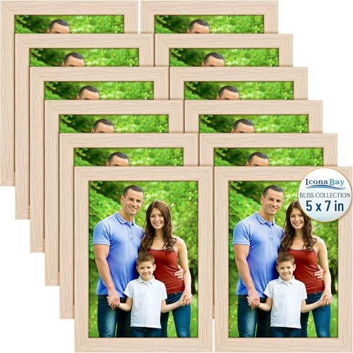 Icona Bay - Marcos para Fotos 13x18 cm - Roble Claro, Pack de 12 - Marcos modernos de compuesto de madera - Para mesa o pared - Colección Bliss