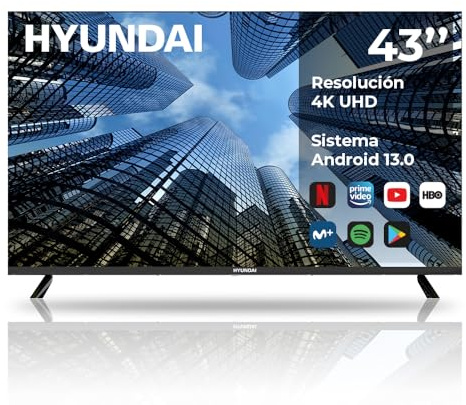 Hyundai Smart TV QLED 43 Hyundai HTV4300QUA Ultra HD DVBT2-S2 F Negro Android 13.0 Mando con Acceso Directo a Apps