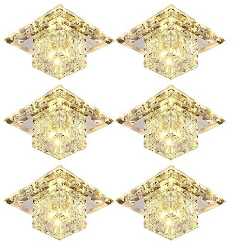 GLETSF Foco De Techo Led De Cristal Cuadrado De 3 W/5 W, Diseño Moderno Y Creativo, 6 Unidades, para Iluminación Interior, Dormitorio Y Hogar. Tamaño De Corte: 50-90 Mm, Borde D-Edge Warm Light-3W