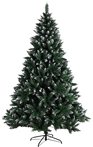 OHMG - Árbol de Navidad artificial de 180 cm, de PE y PVC, 600 puntas de rama, nevado, montaje fácil, bisagras de metal y base plegable, árbol de Navidad para oficina, casa, tienda, fiesta, decoración