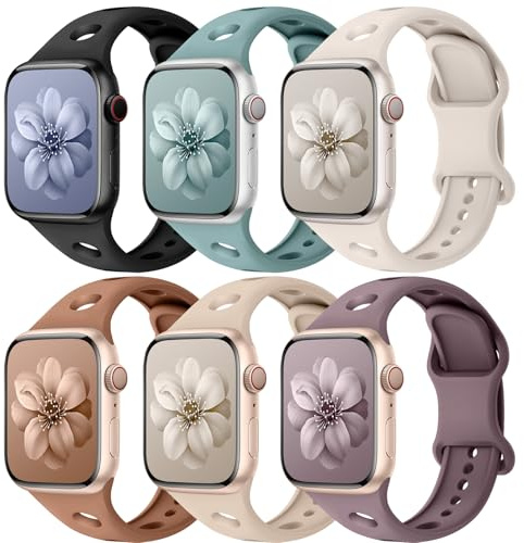 6 Pack Sport Straps for Apple Watch Strap 40mm 38mm 41mm 42mm 44mm 45mm 46mm iWatch Straps for Women Men,Waterproof Silicone Band for Apple Watch Series 11 10 9 8 7 6 5 4 3 SE 3/2nd Ultra/3/2 49mm