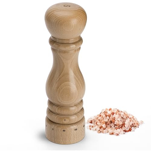 Aurevit Salzmühle Holz, Manuelle Salzmühle aus Buchenholz mit Keramikmahlwerk, Außen einstellbarer Mahlgrad, Nachfüllbar, 23 cm