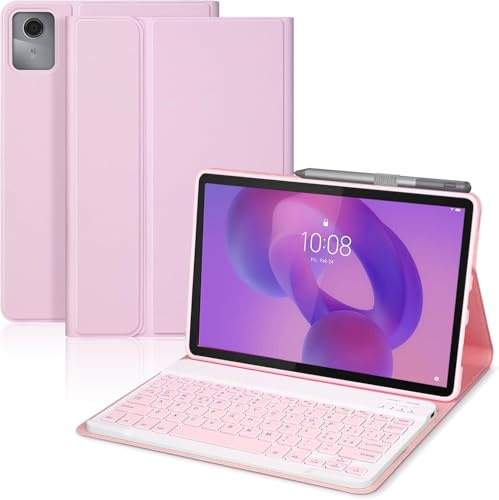 KTOITION Cover con Tastiera Bluetooth per Lenovo Idea Tab 11 Pollici Tablet 2025 (TB-336ZU/TB-336FU) – Tastiera Italiana QWERTY Rimovibile con Portapenna, Custodia Protettiva (Rosa)