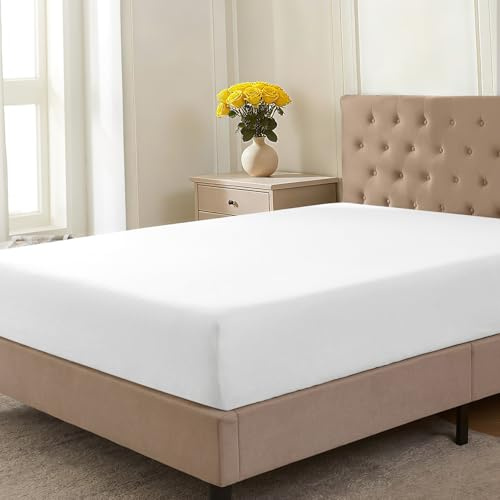 CELESTA Spannbettlaken 200x220cm 100% Baumwolle, Oeko-TEX Zertifiziert Jersey Spannbetttuch 200x220, Matratzenhöhe bis 25 cm für Boxspringbett, Weiß