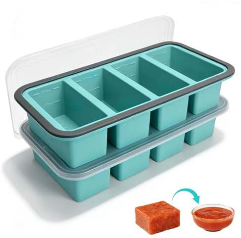 Set med 2 frysbrickor i silikon, isbehållare med lock, soppformar, 250 ml per fack, stapelbara, för soppa, sås och måltidsberedning