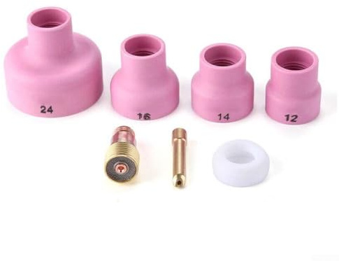 7-teiliges Düsenbecher und Gaslinsen-Schweißzubehör-Set, kompatibel mit WP9 WP20 WIG-Taschenlampe, inklusive Filter, Spannfutter und Düsenbecher (2,4 mm)