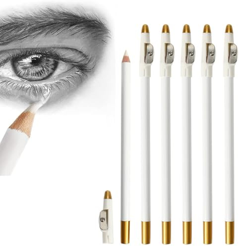COYUN 6 Pcs Crayons à Gomme pour Artistes - Stylo en Bois pour Dessins au Charbon, Gomme Blanche pour Croquis, Réviser les Détails d'Effacement pour Croquis Très Brillant et Révision