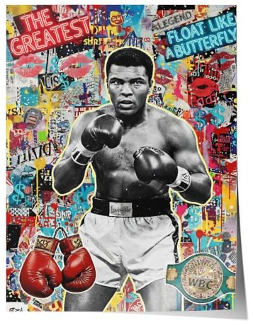 Muhammad Ali Poster, Pop Art Leinwand Bild, Boxen Sport Wandbild, Graffiti Kunstdruck, Wanddeko Wohnzimmer Schlafzimmer Flur, Geschenk Gym Fitnessstudio, moderne Kunst