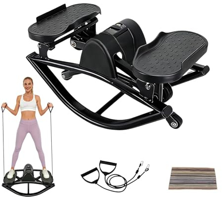 Rock Stepper, Side-to-Side Lateral Rocking Fitness Stepper, with Digital Monitor, Resistance Bands, Non-Slip Mat, Full Body Stepper, for Apartment, Living Room Workout (Black)