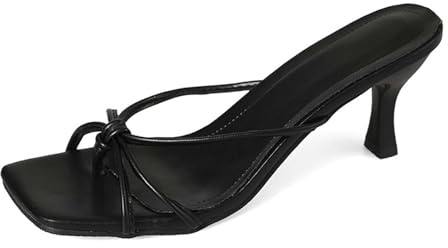 Sandalias elegantes con correa estrecha y tacón alto para uso diario. Sandalias ligeras con suela y punta cuadrada.