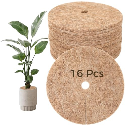 Kronabelle 16 Pcs 9.8 in Nut Fiber Mulch Rings, Coir Tree Protector Mats, Weed Control Cover Discs for Potted Plants, Indoor Outdoor