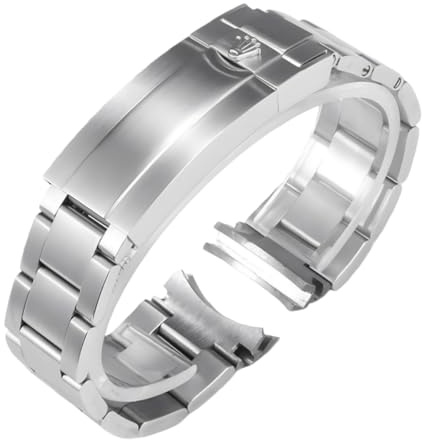ROUHO Bracelet Montre Acier Inoxydable Bracelet Métal Rechange Oyster Maillons Anses Courbées Argent pour Rolex GMT-Master - Argent Mat 20mm