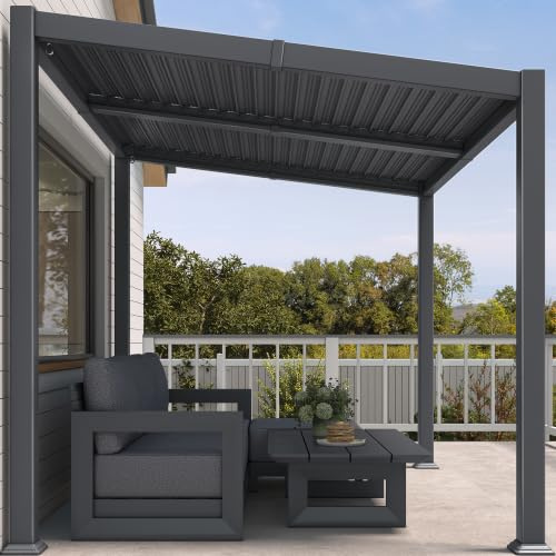PURPLE LEAF - Pergola bioclimática de techo inclinado, 2,5 x 3 m, aluminio, evacuación rápida del agua, hojas orientables, antiUV solar, pérgola de aluminio, ideal para terraza y jardín, color gris