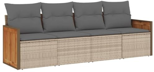 Qnhdfrt 4-TLG. Garten-Sofagarnitur, Rattan-Lounge Set für Garten und Terrasse, Lounge-Sofa mit Stauraumfunktion, modulare Sitzgruppe inkl. Sitz- und Rückenkissen, Stahlgestell, Beige