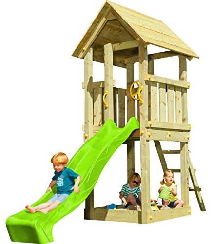 | MASGAMES | Torre KIOSK L | altezza della piattaforma 120 cm | Ancoraggi inclusi | legno trattato | scivolo con connettore del tubo dell'acqua |