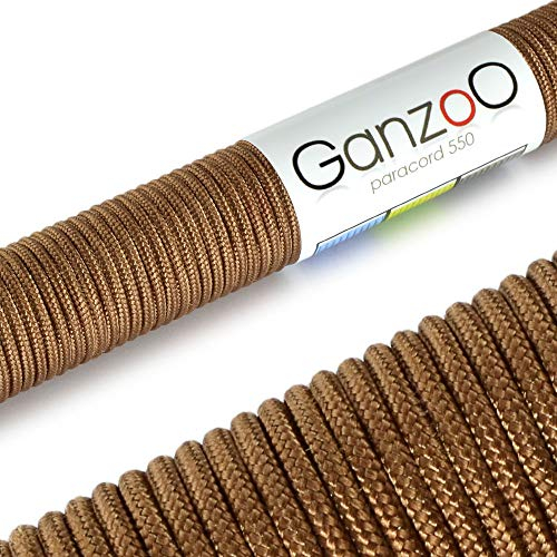 Paracorde 350, Corde de Survie à usages Multiples et Ultra-résistante, Corde de Parachute, Corde gainée en Nylon, Longueur Totale: 100m, Couleur: Marron, de la Marque Ganzoo