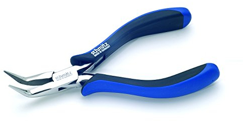 Spitzzange 155mm - schmitz 4414HS22 - lange, gebogene Greif-Backen mit Verzahnung - ESD/EGB sicher Dissipative - Ableitend - Durchgestecktes Zangengelenk für den Profi - Made in Germany - Solingen