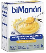 biManán - Natillas de Vainilla, Crema Sustitutiva de Comidas para Adelgazar, Bajas en Calorías, Ayudan a Perder y Controlar el Peso, con Proteínas, Vitaminas y Minerales - 6 x 50 g: 300 g