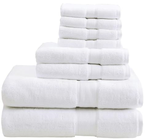 Madison Park Signature - Juego de Toallas de baño de Lujo 100% algodón de 800 g/m², Altamente absorbentes, de Secado rápido, Calidad de Hotel y SPA para baño, Varios tamaños, Color Blanco, 8 Piezas