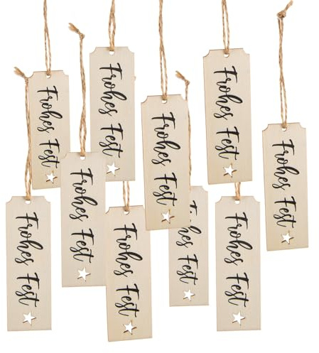 Geschenkanhänger Frohes Fest Holz 9 cm – 10 Stück mit Kordel – Weihnachtsanhänger für Geschenke & Baumdeko – Logbuch-Verlag