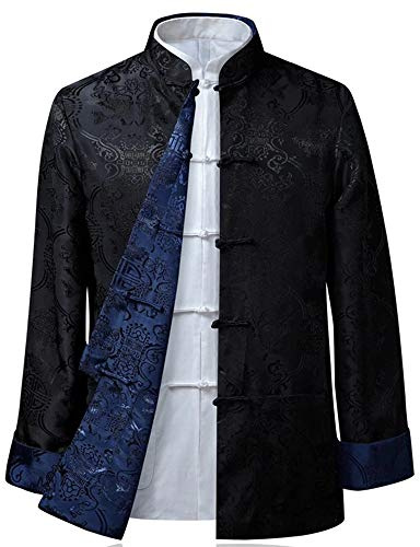 BOZEVON Hombres/Mujer Chino Tang Traje Tops - Primavera otoño Ambos Lados Abrigo Chaqueta de Manga Larga de Artes Marciales Kung Fu Camisetas Tang, 3XL/Estilo 07 - Hombres