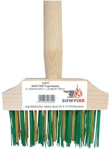 SHW-FIRE Fugenbesen, Unkraut-Beseitiger mit Stahlborsten und 150 cm Stiel | Für Fugenreinigung | Terrassen und Pflastersteine | Entfernt Unkraut, Moos und Schmutz an schwer zugänglichen Stellen