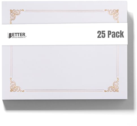 Better Office Products 25 Pack White Certificate Holders, Diploma Holders, Document Covers with Gold Foil Border, for Letter Size Paper, 25 Count, White